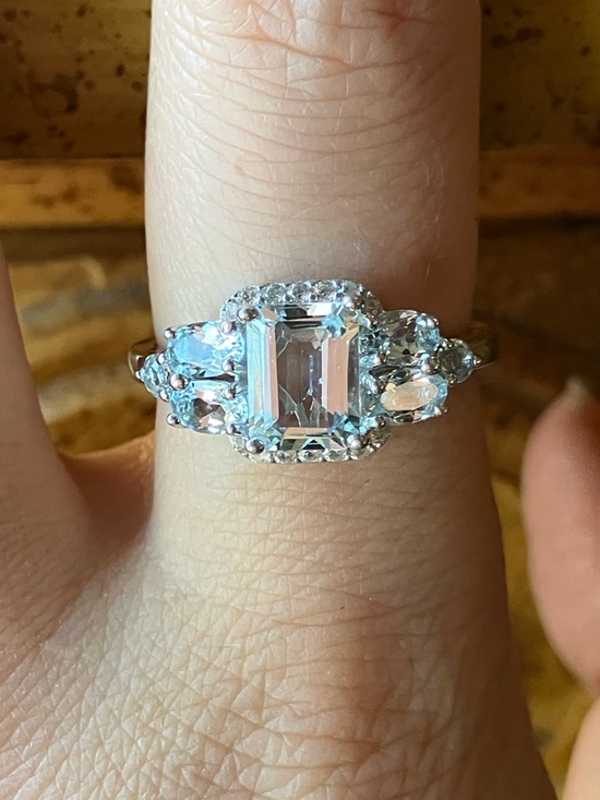 Natural Aquamarine Blue Topaz Sterling Silver Ring Size 9